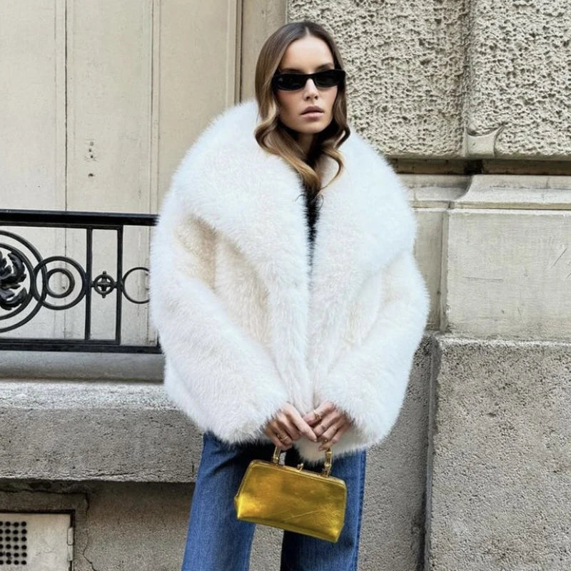 luxury designer fur coat women  abrigo peludo mujer casaco feminino de inverno  casaco de pele artificial white Fox fur coat
