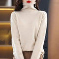 100% Wool Fold Neck Sweater Women's AutumnWinter High Neck Long Sleeved Solid Color Warm Pullover Sweater Knitted Jumper Top