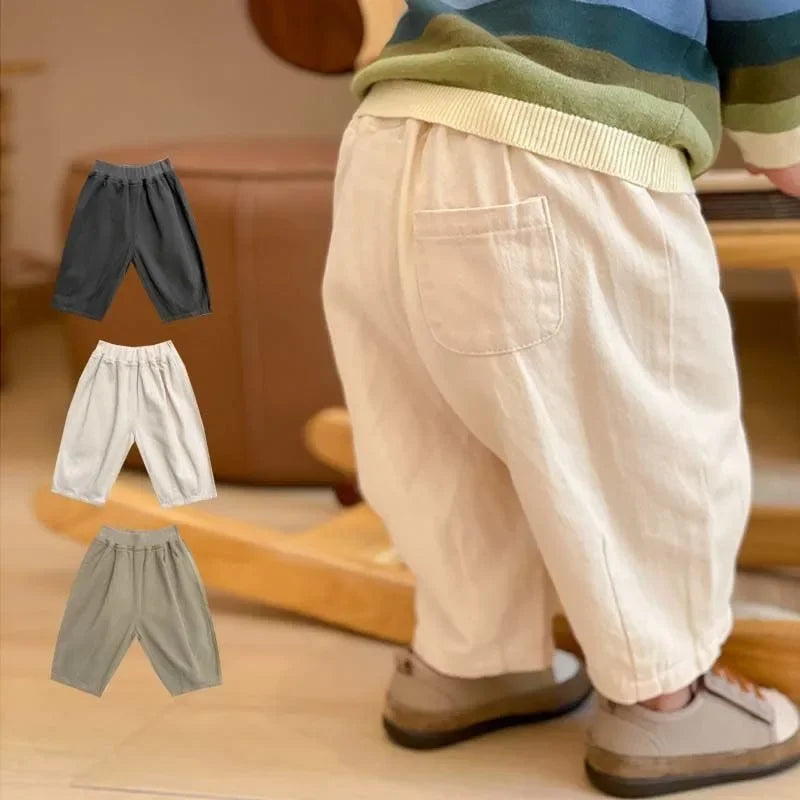 Solid Boy Kids Fashion Trousers Toddler Clothes Summer Spring Baby  Pocket Ankle Length Loose Girl Children Casual Pants