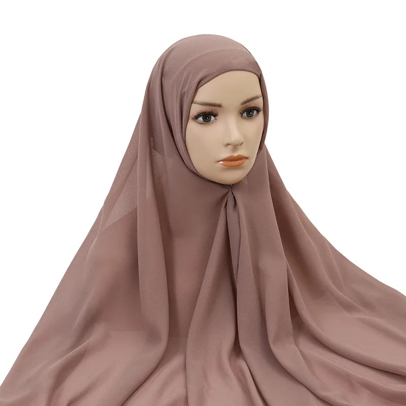 Muslim Women Chiffon Hijab With Cap Bonnet Instant Chiffon Hijab Pinles Shawl Head Scarf Under scarf Caps Cover Headwrap
