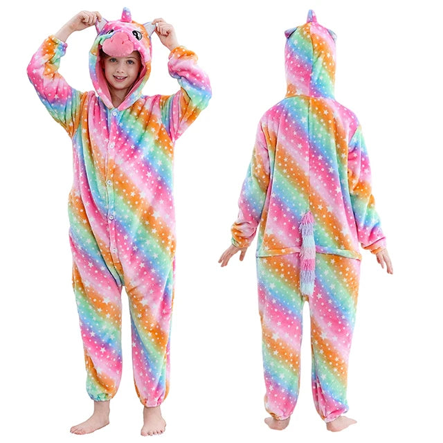 MICHLEY carnival Flannel Pajamas Child Sleepwear Jumpsuit Onesies Animal Cartoon Clothes Winter Halloween For Boys Girls Family