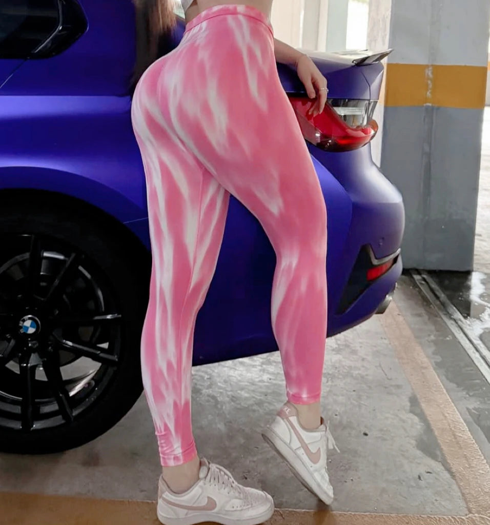 New Women Tie-dye Leggings Gym Athletic Workout Leggins High Waist Leggins Butt Lifting Yoga Pants Sports Training Tights