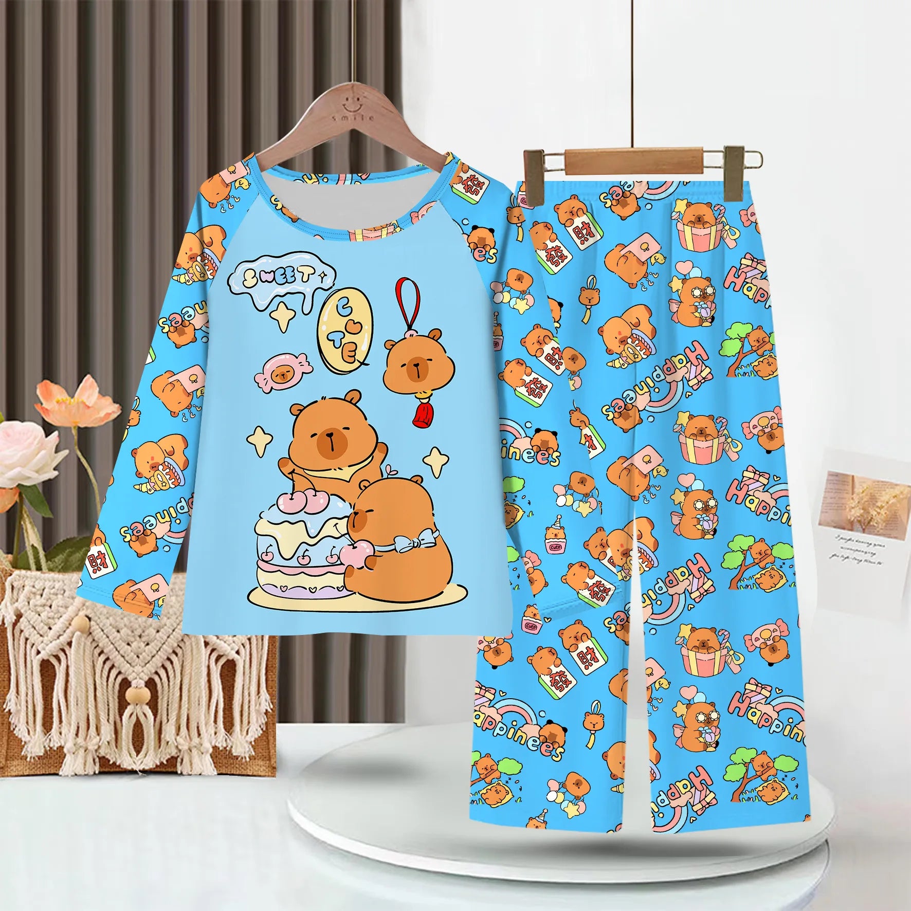 Girls Capybara Pajamas Set Full Sleeve Children Sleepwear Kids Pyjamas Suits for Teenager Boys Pijama Capibara Home Wear Clothes