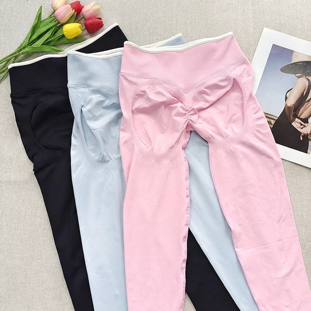 Women's Seamless Yoga Leggings Middle Waist Push-Up Fitness Running Pants High Elastic Hip Lift Pilates Gym Sport Leggings