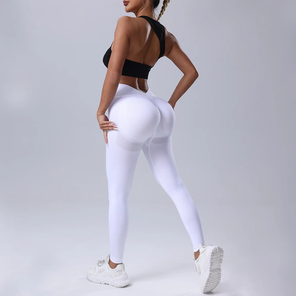 Women's High Waist Seamless Yoga Pants, Butt Lifting Tummy Control Workout Leggings, Stretchy Athletic Running Gym Fitness Pants