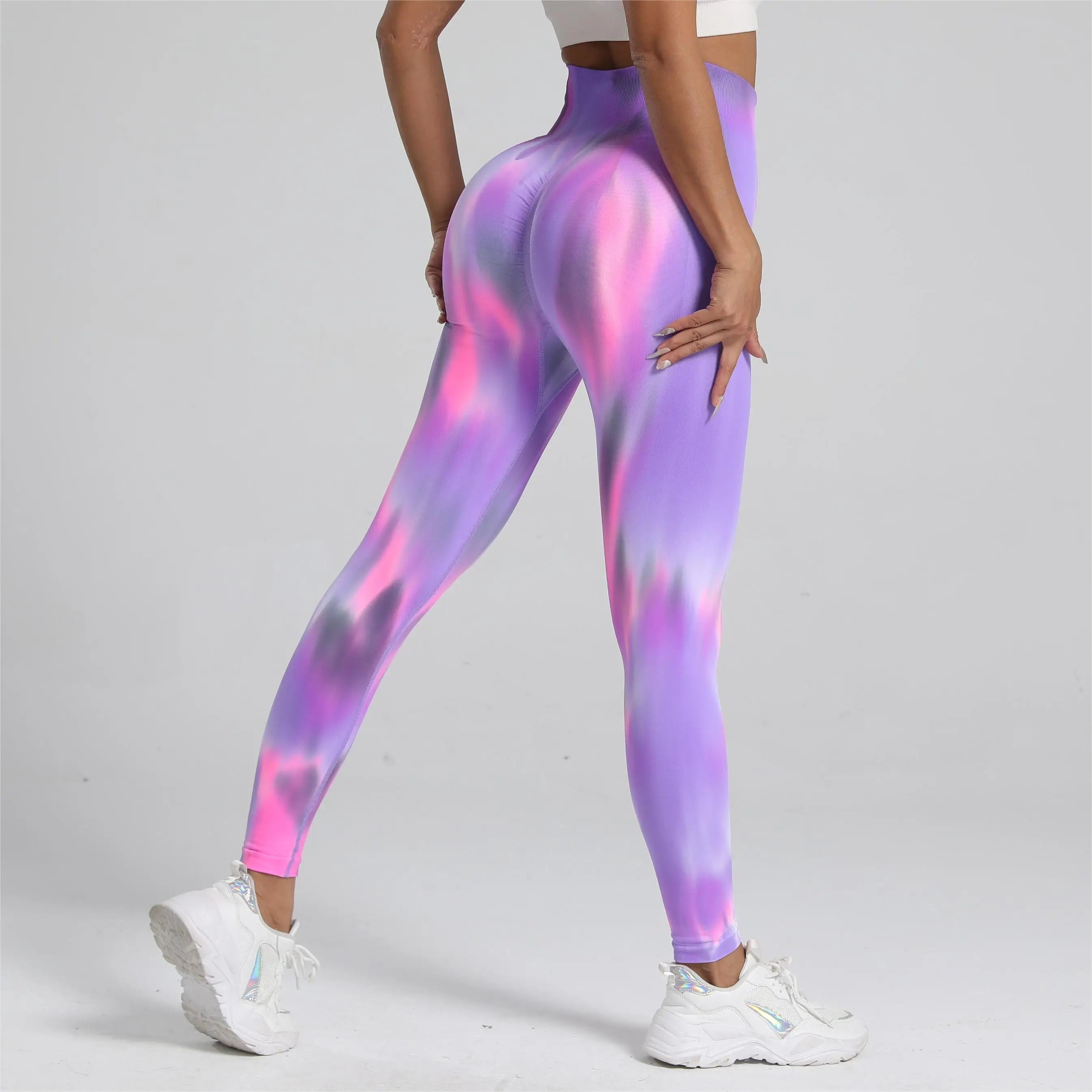 Women Tie Dye Gym Leggings Seamless Push Up Tights Training Pants Scrunch Sports High Waist Butt Lifting Workout Yoga Leggins