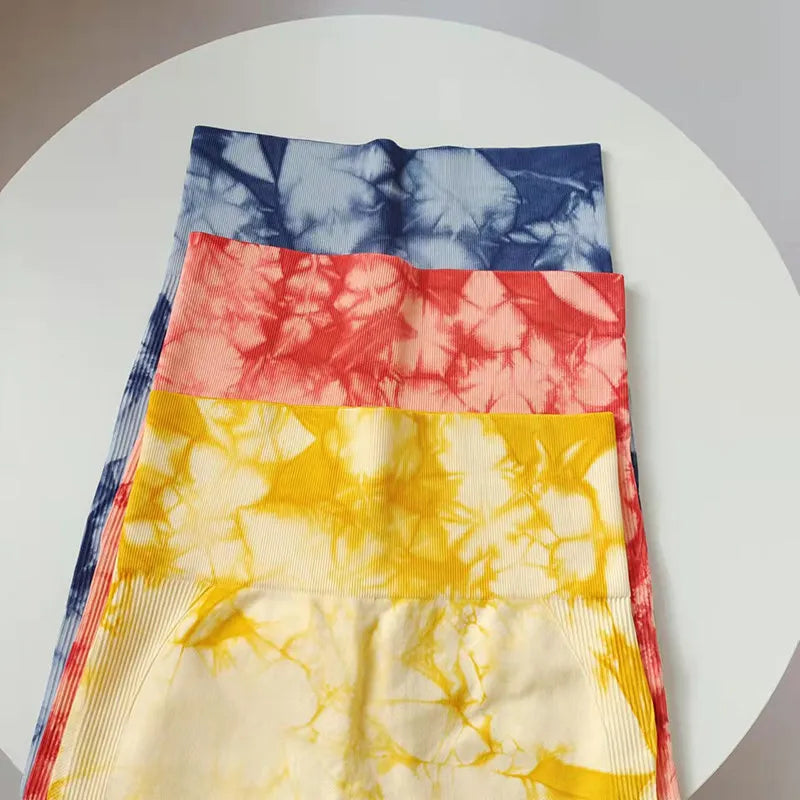 VEQKING Seamless Tie Dye Women Yoga Pants High Waist Sports Leggings Elastic Quick Dry Gym Fitness Pants Tight Workout Trousers