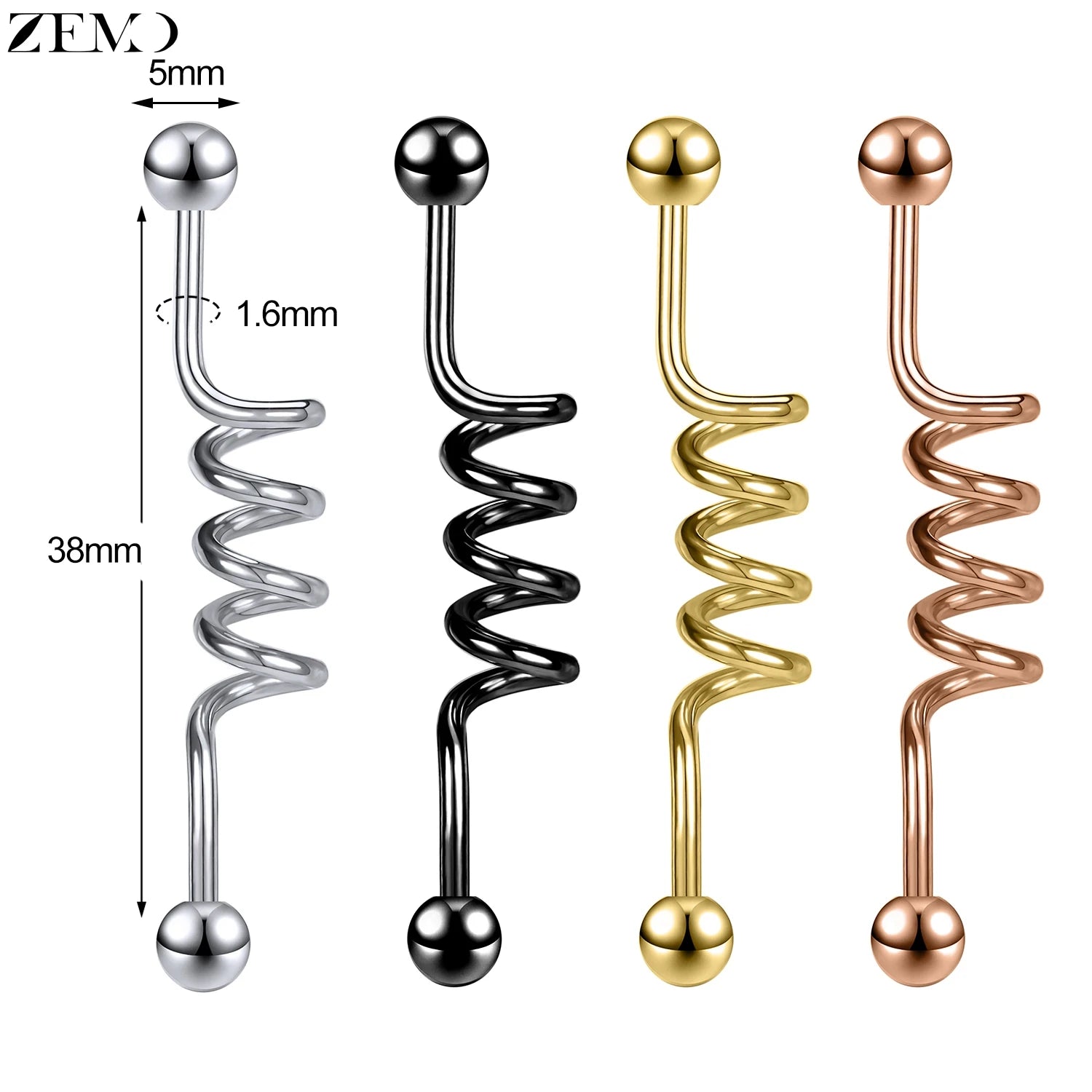 ZEMO 1 Piece 14G Stainless Steel Long Industrial Piercing Women Men 38MM Stud Earrings Barbell Taper Arrow Conch Helix Piercings