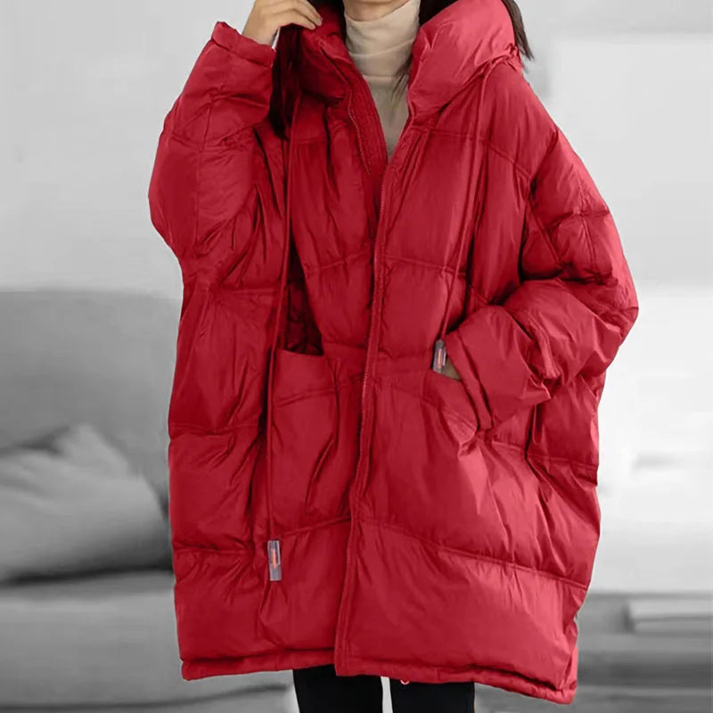 Lagabogy 2025 New Winter Women 90% White Duck Down Jacket Casual Loose Over Size Warm Parka Female Drawstring Hooded Puffer Coat