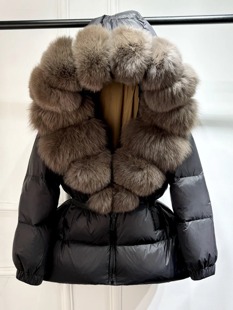 Janveny 2025 Winter Puffer Jacket Women Real Fox Fur Hooded Thick Warm 90% White Duck Down Coat Female Parkas Waterproof