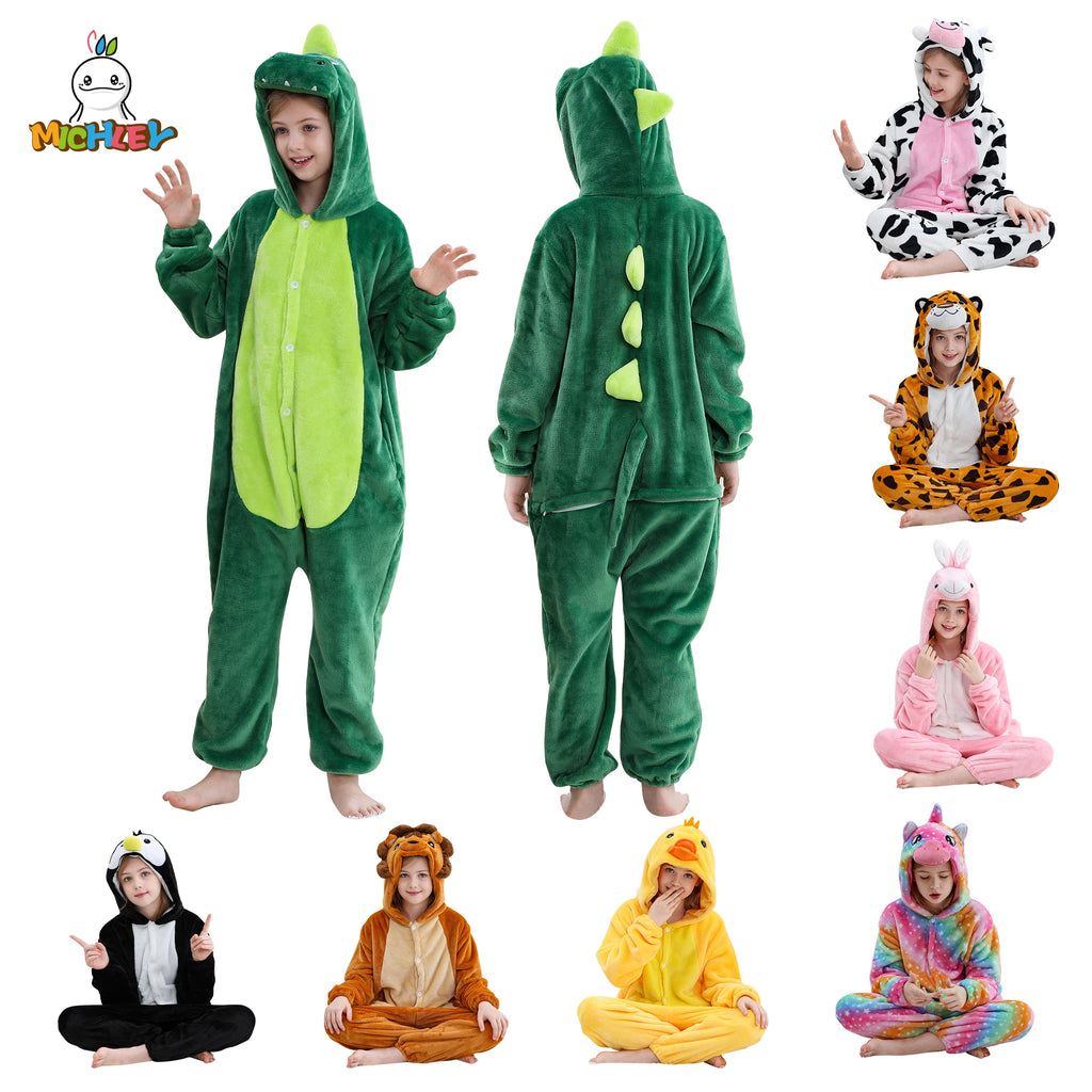 MICHLEY carnival Flannel Pajamas Child Sleepwear Jumpsuit Onesies Animal Cartoon Clothes Winter Halloween For Boys Girls Family