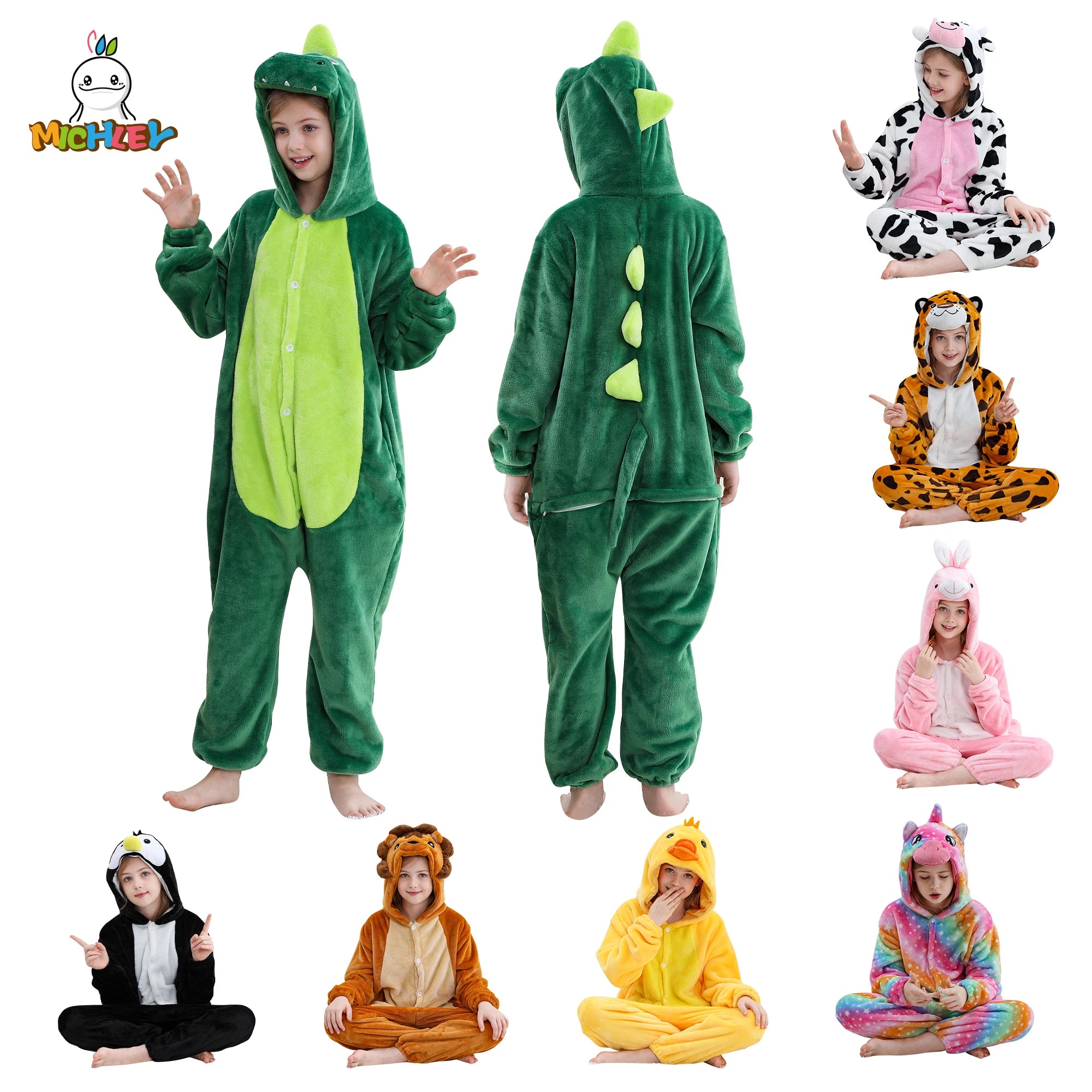 MICHLEY carnival Flannel Pajamas Child Sleepwear Jumpsuit Onesies Animal Cartoon Clothes Winter Halloween For Boys Girls Family