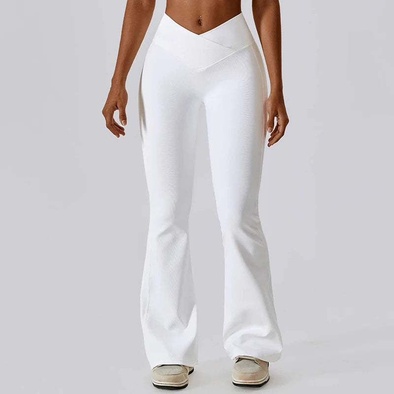 High Waisted Cross Slightly Flared Leg Length Slimming and Hip Lifting Sports Wide Leg Flared Pants