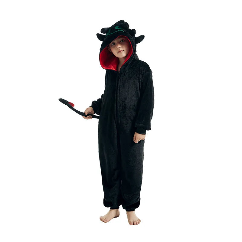 Kids Winter Plush Pajamas Children Dragon Stitch Cow Sleepwear Keep Warm Kigurumi For Boys Girls Flannel Fleece Sleeping Clothes