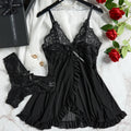 Transparent Red Lingerie Women's Underwear Sleepwear Lace Nightdress And Panty Pijamas Sets Female Nighty