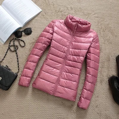Women's Fashion Hooded Short Puffer Jackets 2025 New Spring Winter 90% White Duck Down Lightweight Packable female Warm Parka