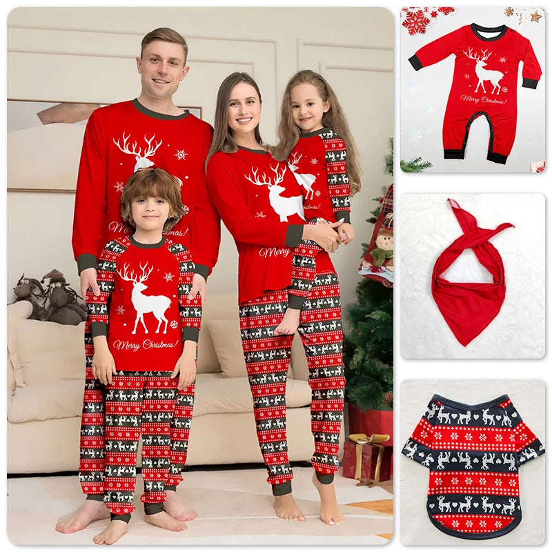 Mom Dad Kids 2 Pieces Pajamas Set Baby  Casual Loose Sleepwear Xmas Family Look Pyjamas Christmas Family Matching Outfits