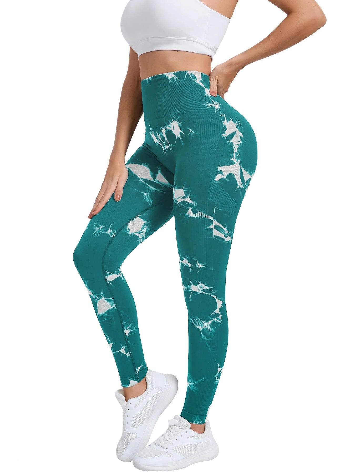 New Women's Peach Tie-dye High-Waist Yoga Pants Abdominal Lifting Gluteal Fitness Seamless Sports Tight Long Fitness Leggings