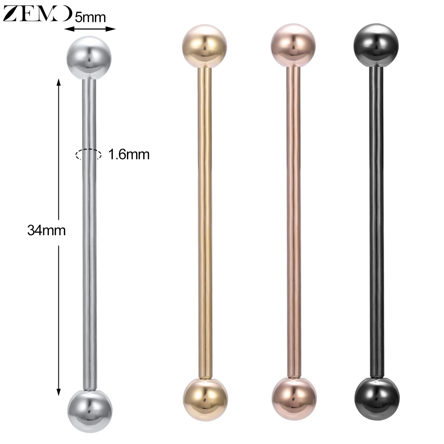 ZEMO 1 Piece 14G Stainless Steel Long Industrial Piercing Women Men 38MM Stud Earrings Barbell Taper Arrow Conch Helix Piercings