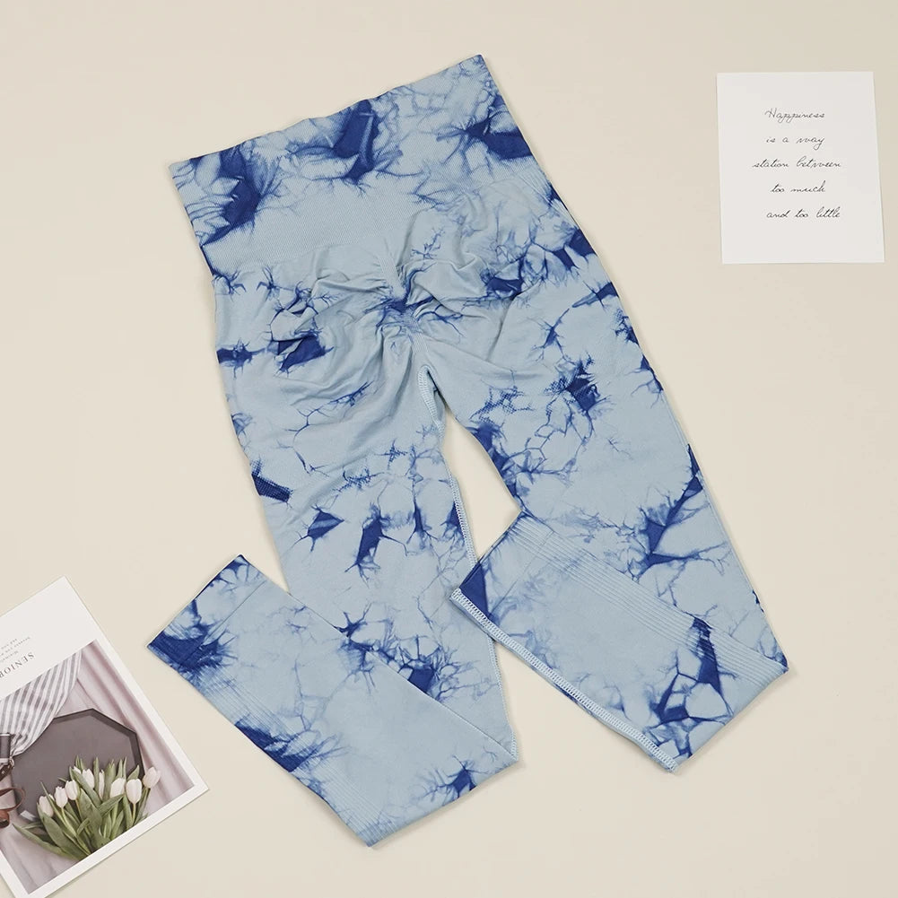VEQKING Seamless Tie Dye Women Yoga Pants High Waist Sports Leggings Elastic Quick Dry Gym Fitness Pants Tight Workout Trousers
