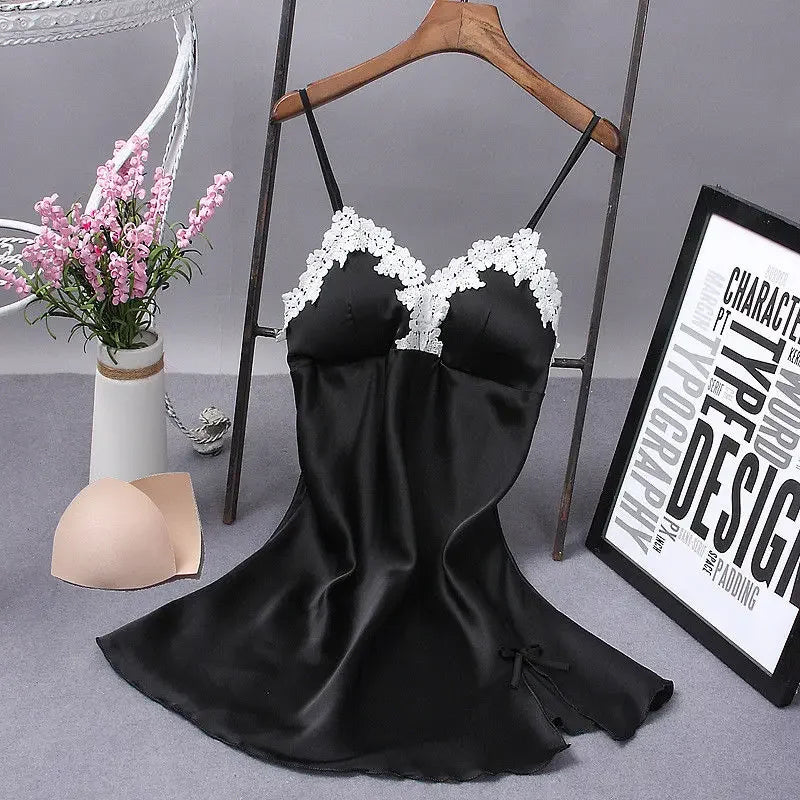 Hot Summer Women Silk Robe Dress Babydoll Nightdress Solid V-neck Sexy Lingerie Nightgown Sleepwear