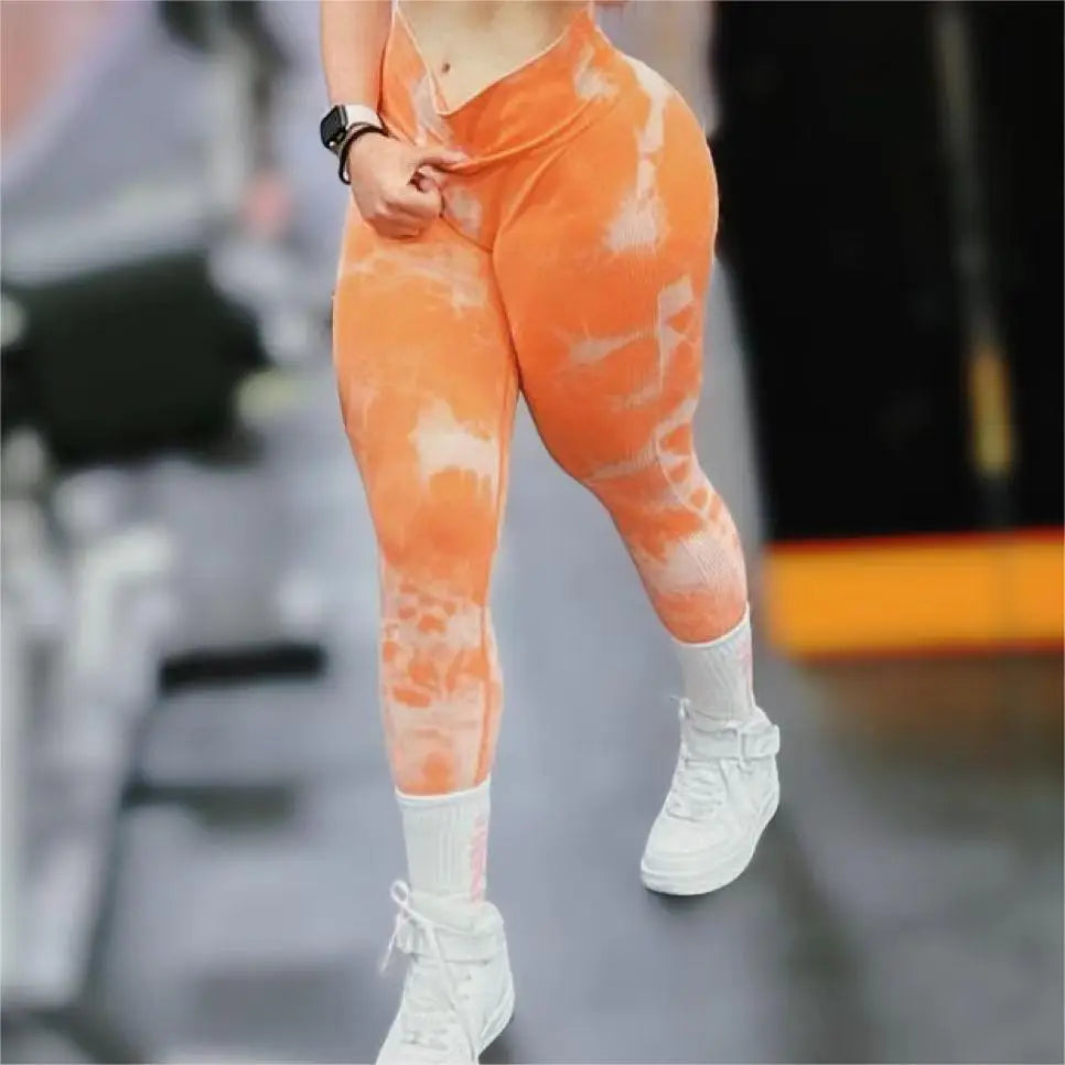 Women Tie Dye Leggings Gym Fitness Athletic Workout Elastic Leggins Butt Lifting Yoga Pants Tie-dye Sports Training Tights
