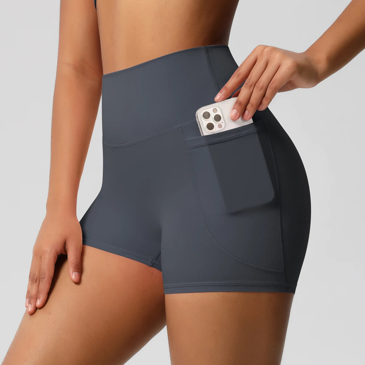 Solid Color Yoga Pants With Pockets Quick Drying High Waisted Gym Push Up Yoga Shorts for Woman Breathable Workout Fitness Short