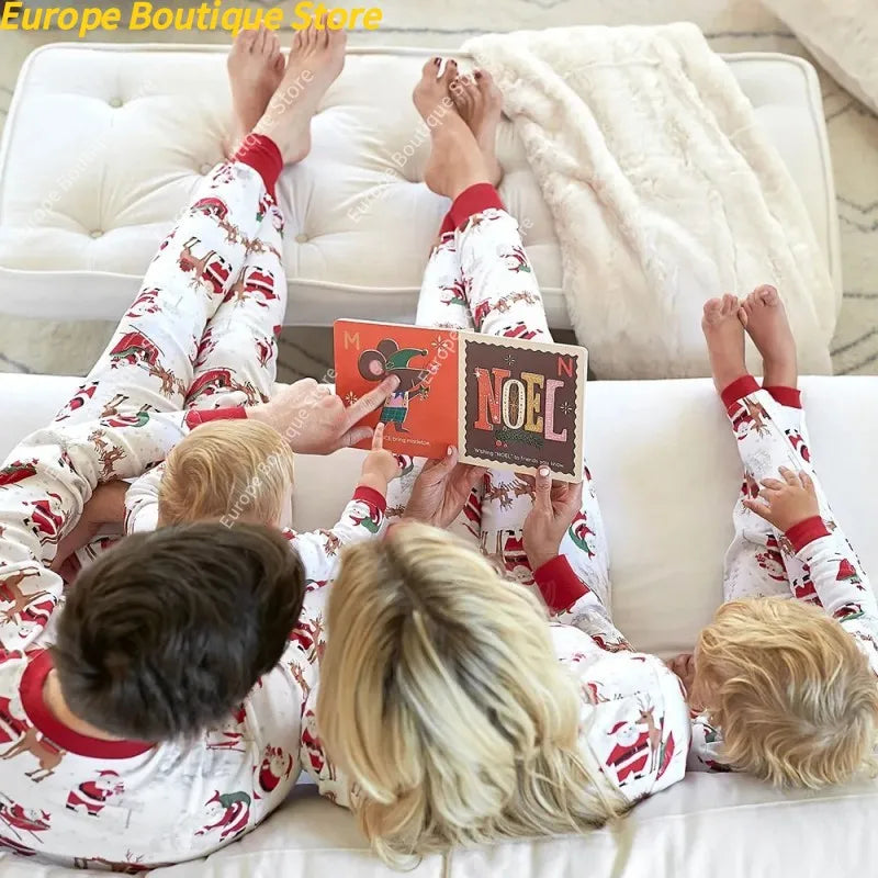 Mom Dad Kids Christmas Print Pajamas Set 2 Piece Pyjama Xmas Family Look Sleepwear Xmas Family Matching Outfits Pjs Loungewear