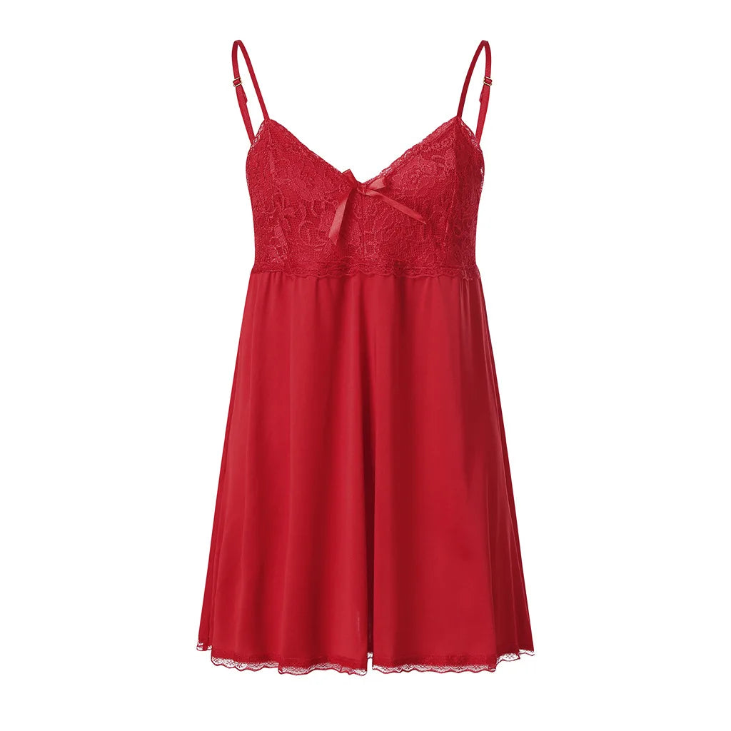 2026 New Sexy Lace Nightgown Womens V Neck Spaghetti Strap Chemise Lingerie Babydoll Sleepwear Mini Dress Nightie Plus Size Hot