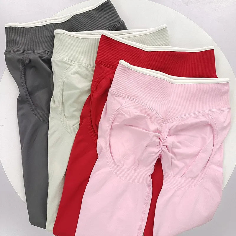 Women's High-Rise Seamless Peach Lift Leggings with Colorblock Design - 4-Way Stretch, Tummy Control for Gym, Yoga & Running