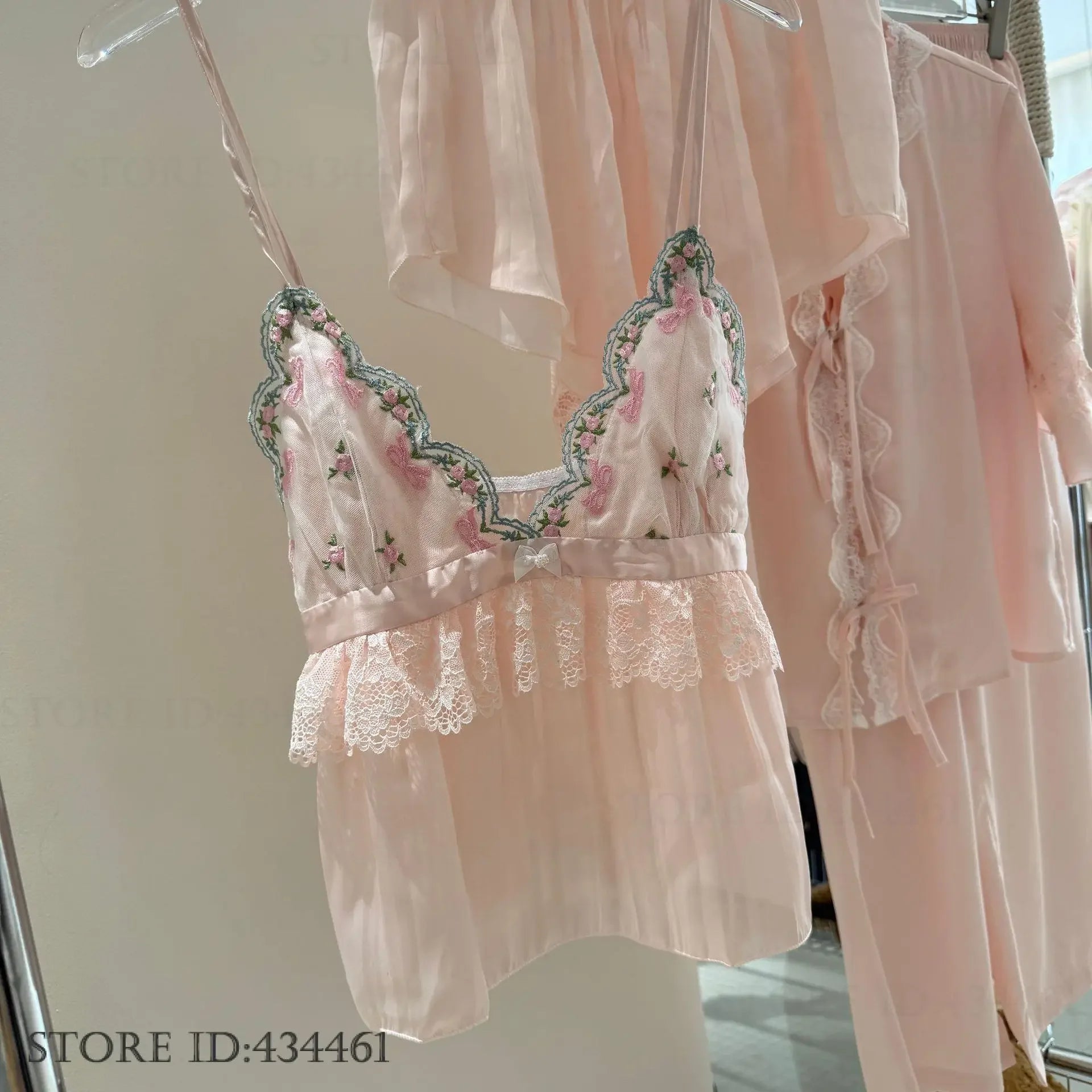 Sweet Pink Chemise Sleepwear Intimate Lingerie Summer Young Girl Homewear Strap Top&shorts Pijamas Suit Sexy Lace Loungewear