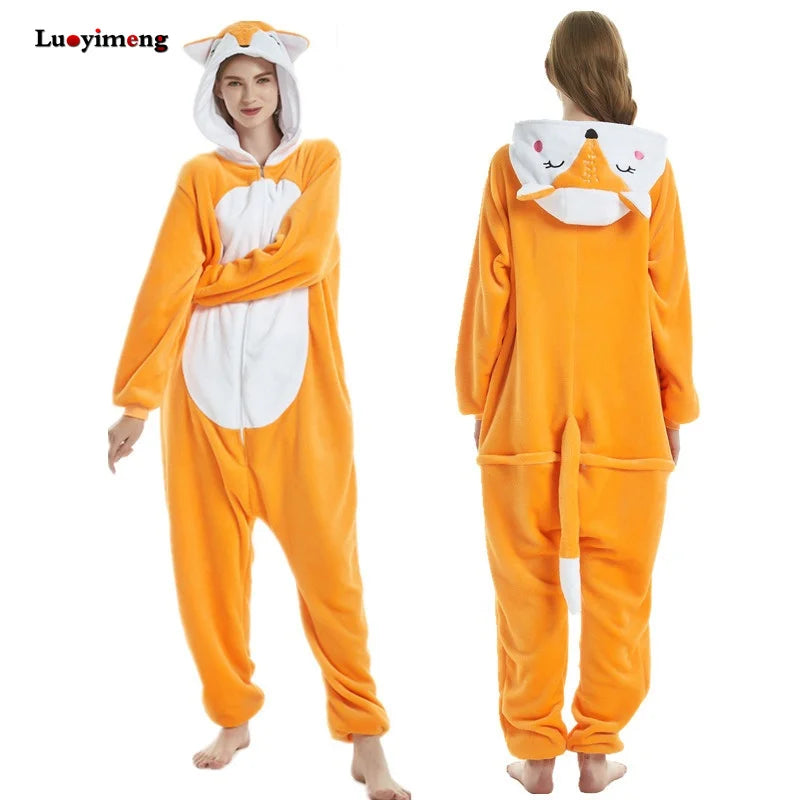 Adults Animal Onesies Unicorn Pajamas Couple Sleepwear Women Men Winter Unisex Kigurumi Costumes Cartoon Flannel Rabbit Pajamas