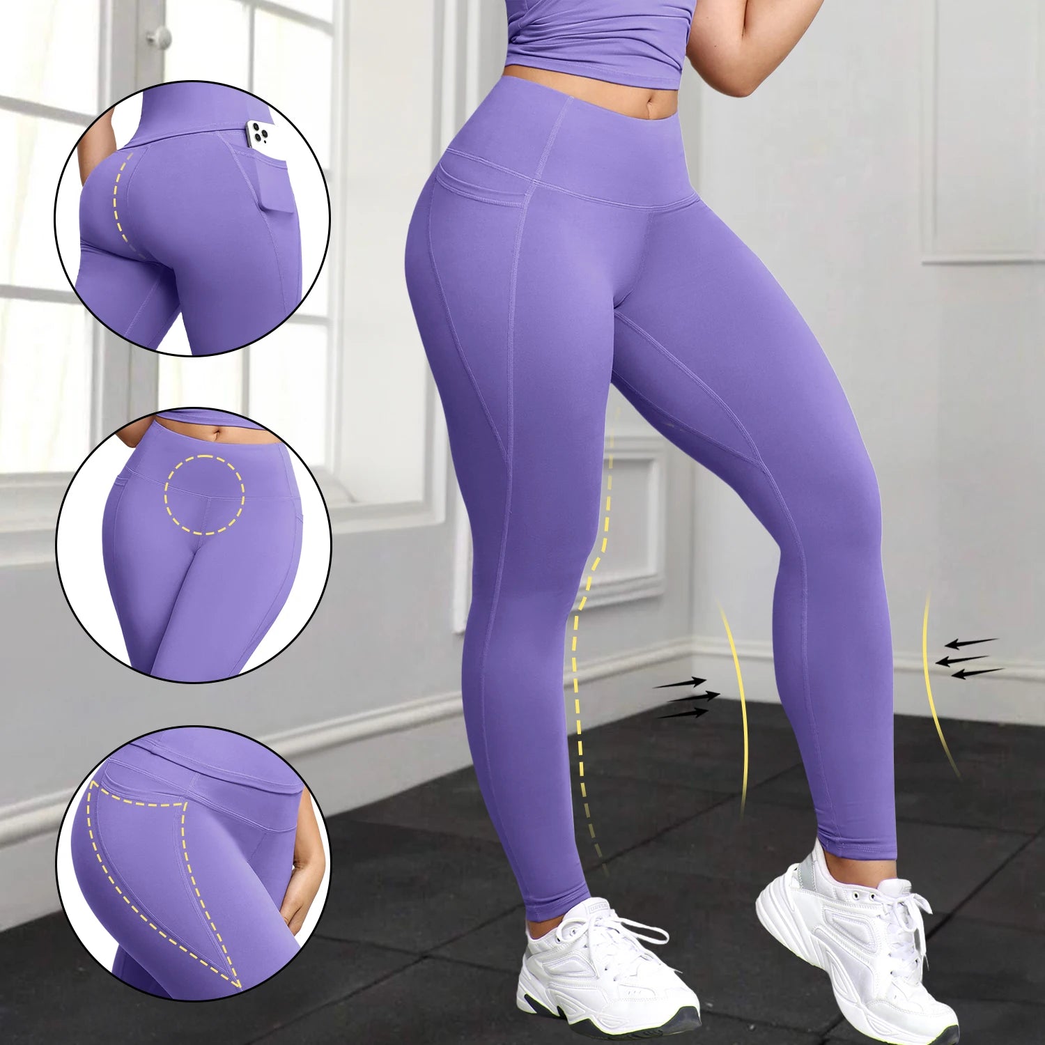 Leggings with Pockets for Women High Waist Tummy Control Workout Gym Yoga Pants Stretch Workout Running Fitness Casual Leggings