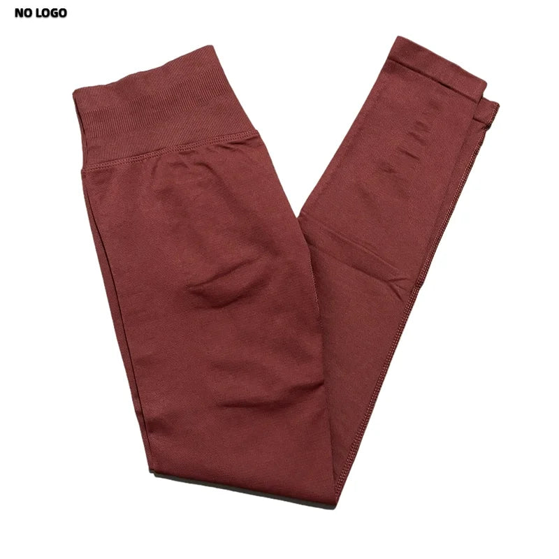 No Logo Woman Sports Leggings Seamless Yoga Long Pants Low Ribbed Band Fitness Sportswear Gym Exercise Tights Workout Leggings
