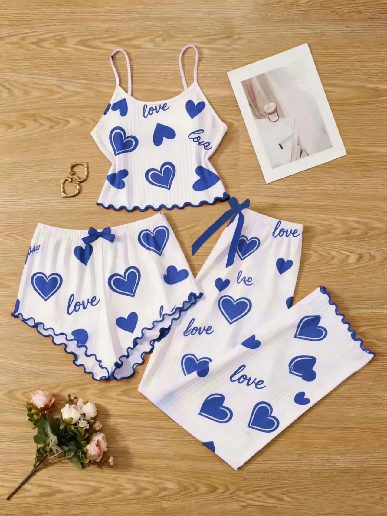 3PCS underwear shorts long shorts Women Pajama Suit Fashion U-Neck  Sexy Lingerie Pyjamas Sleep Shorts Set Sleepwear New