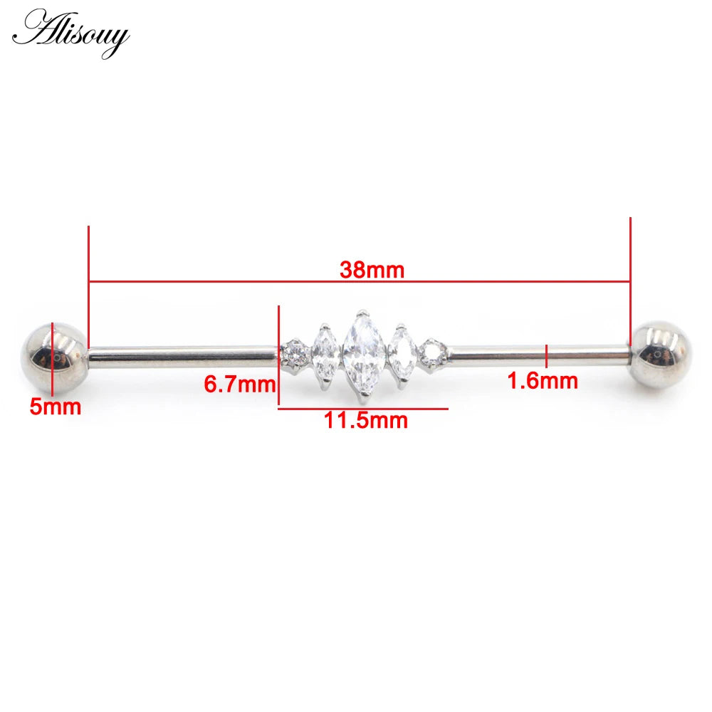 1PC Titanium Heart Triangle Water Drop Zircon Piercing Industrial Barbell Bar Scaffold Ear Cartilage Helix Earring Body Jewelry