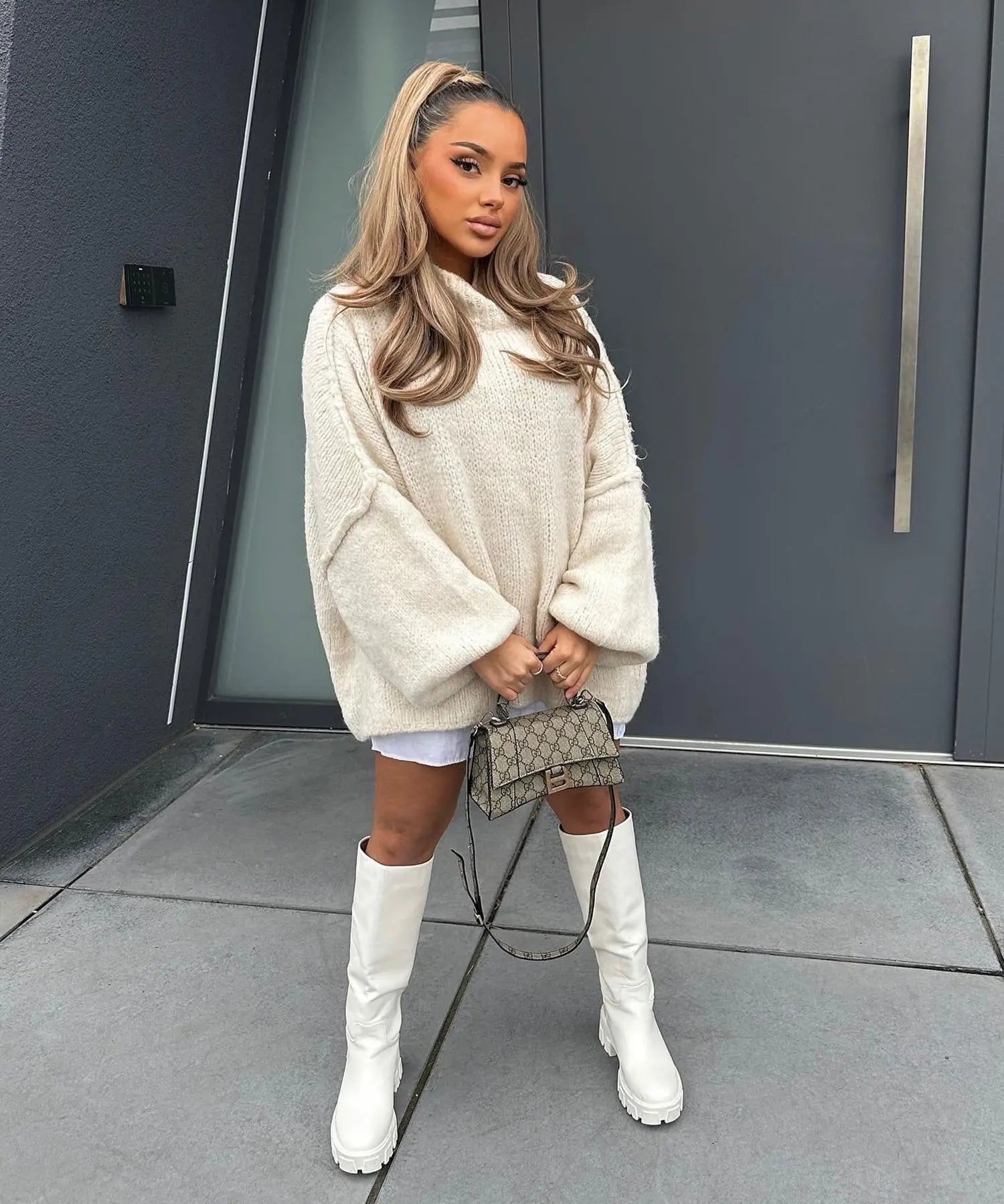 Commuter Fashion New Winter Sweater Solid Color Half High Collar Oversize Knit Pullover Loose Thick Sweater for Women Outfits