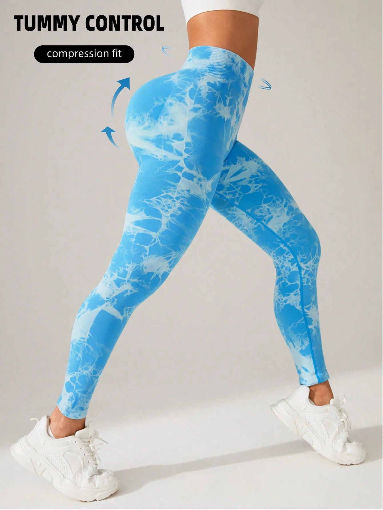 Women Seamless High Waist Tie Dye Yoga Leggings, Butt Lifting Compression Tummy Control Workout Gym Fitness Pants