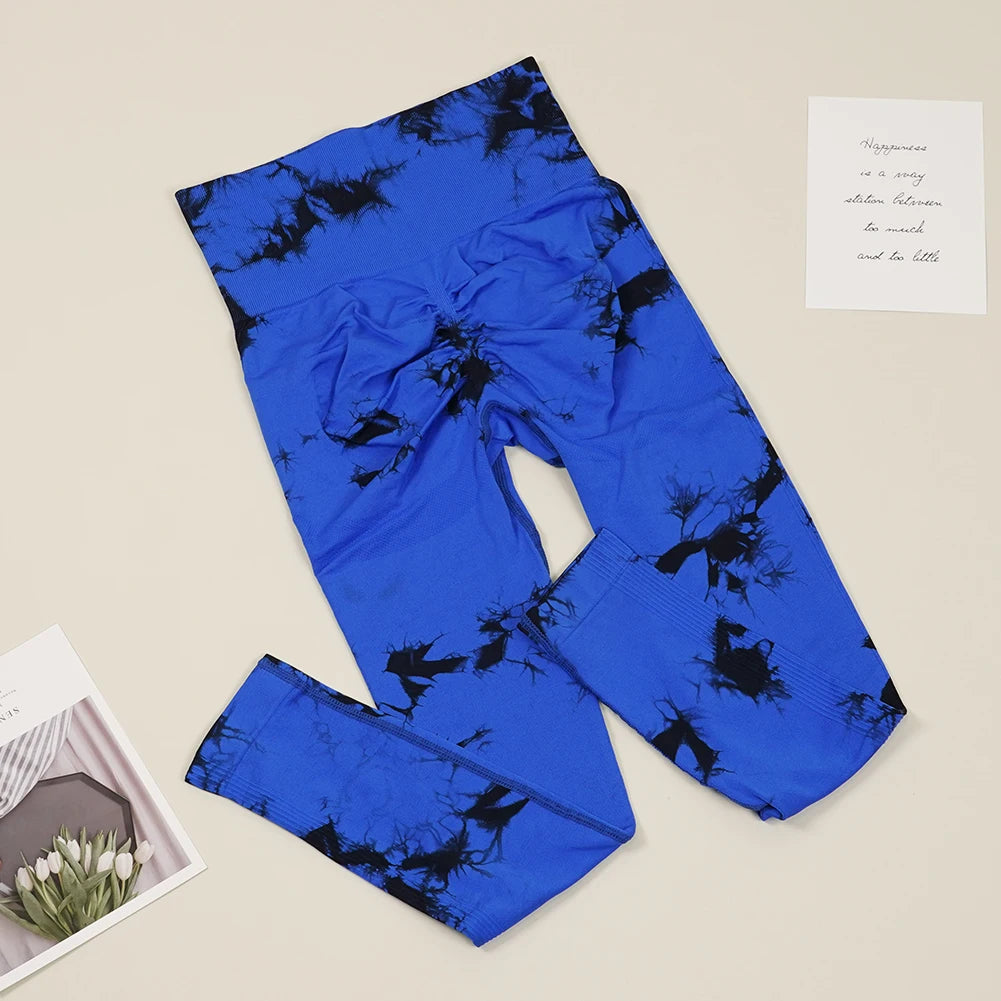 VEQKING Seamless Tie Dye Women Yoga Pants High Waist Sports Leggings Elastic Quick Dry Gym Fitness Pants Tight Workout Trousers