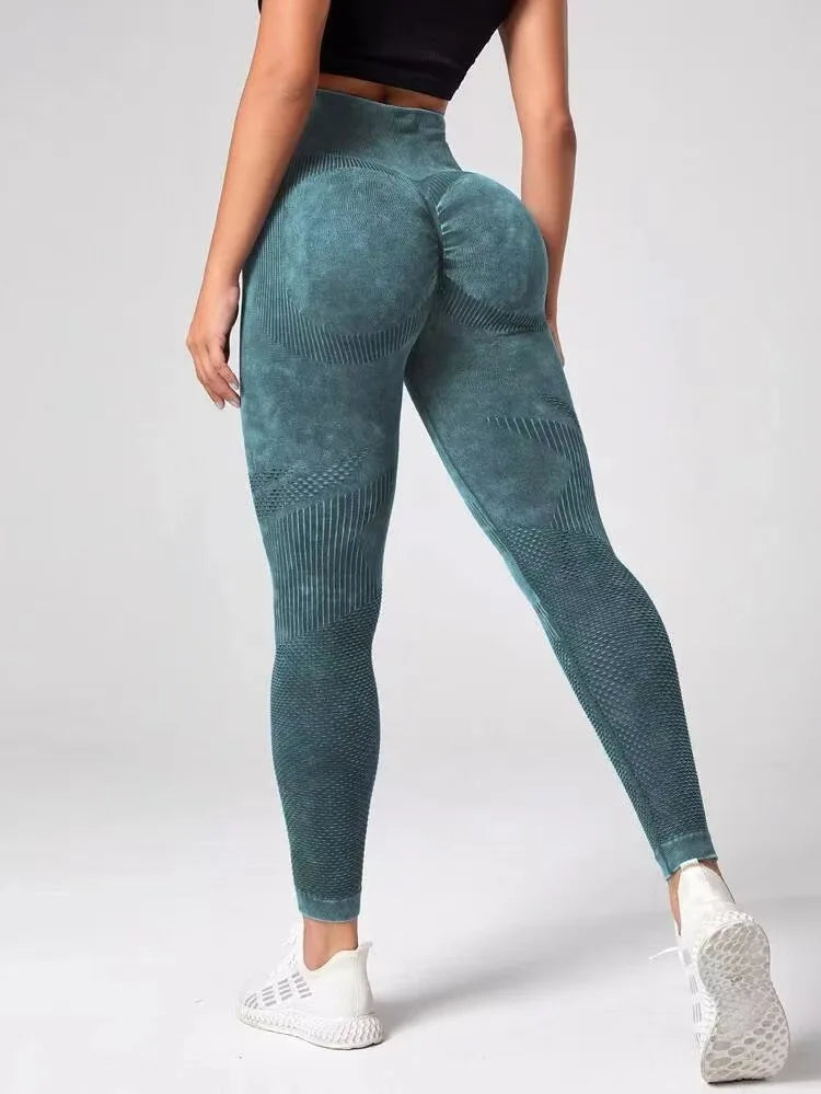 Hollow Out Leggings Women Seamless Slim Tights Frosted Water Washing Fitness Pants High Waist Hip Liftting Stretchy Yoga Pants