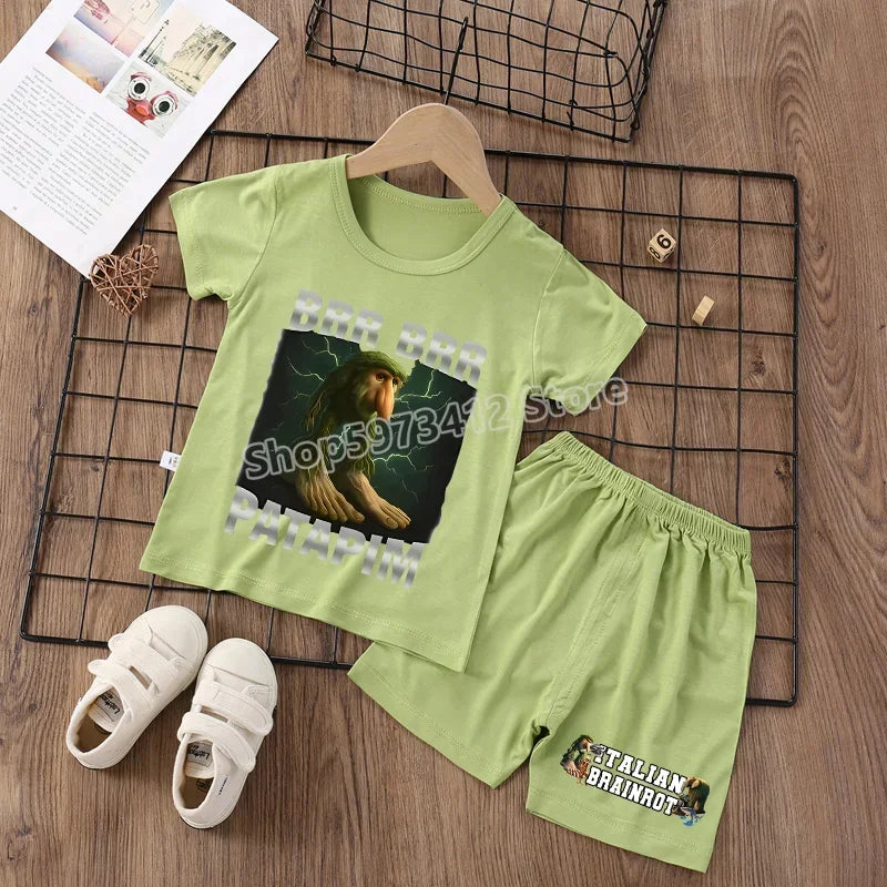 Italian Brainrot Pajama Sleepwear Child Funny Shark Tung Sahur Meme Cartoon Soft Pyjamas Set Nightgown Girl Boy Home Loungewear