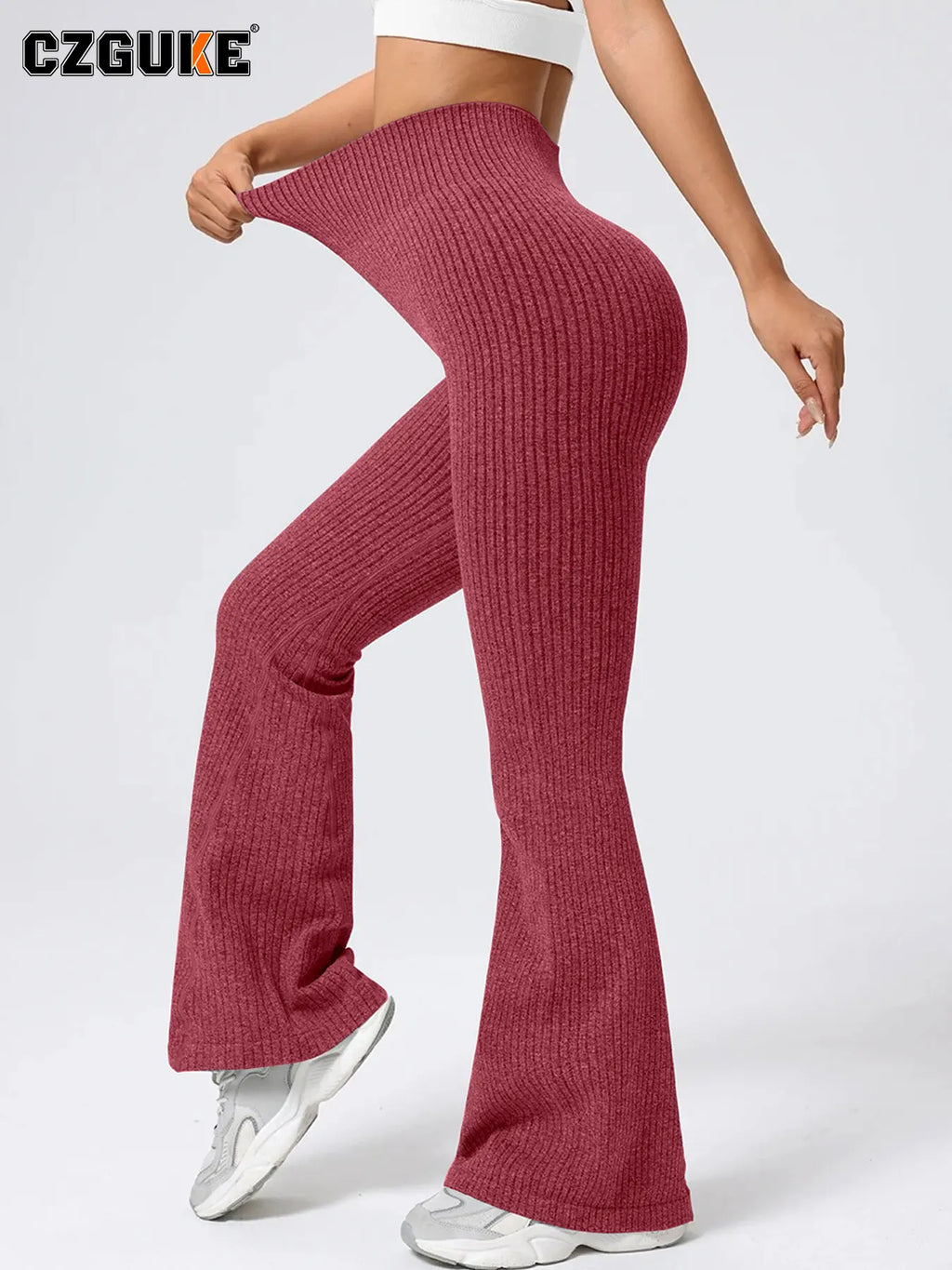 CZGUKEWomen's bell bottom pants fashionable sports yoga pants casual fitness pants high waisted autumn and winter wide leg pants
