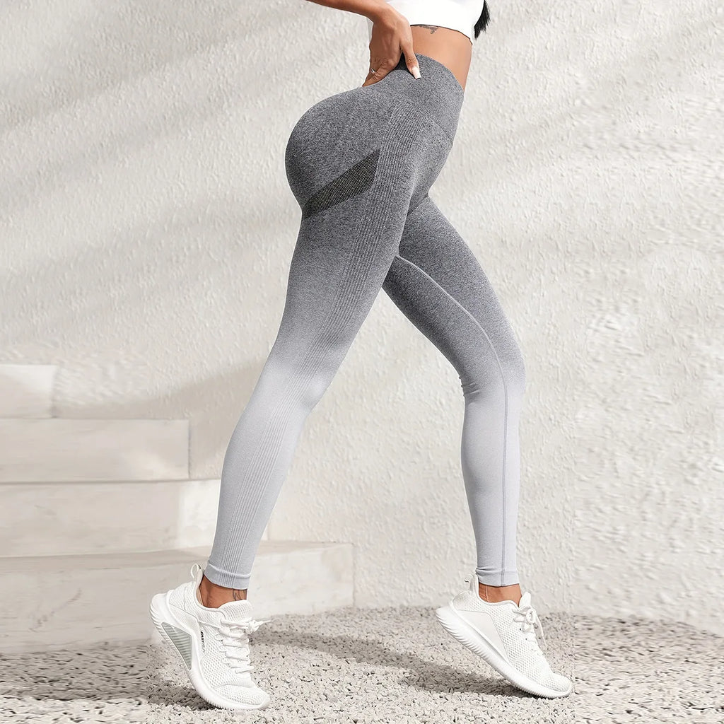 Seamless Gradient Dip Dye Yoga Pants Women Knitted Quick Dry High Waist Hip Lifting Leggings Female Gym Fitness Slim Workout