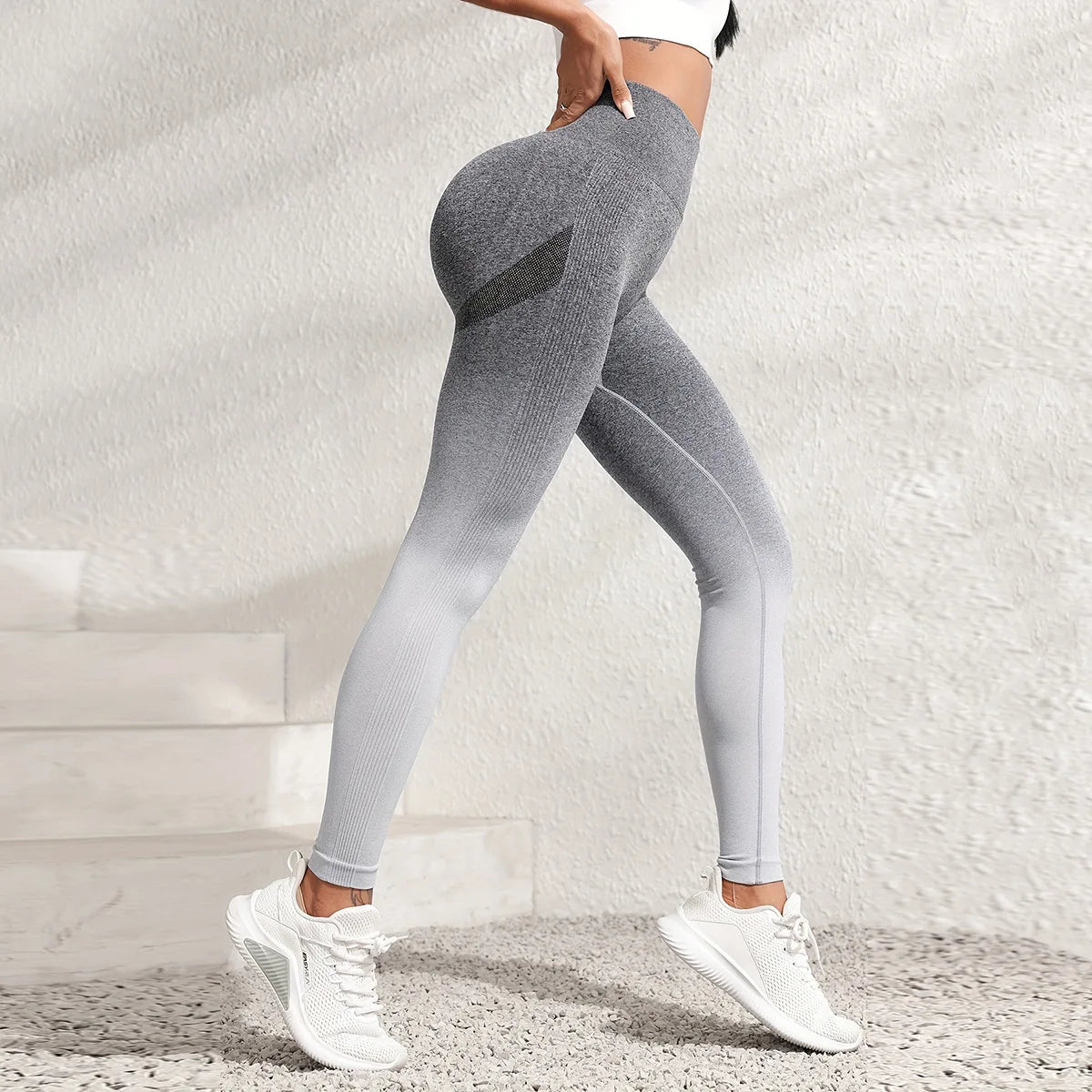 Seamless Gradient Dip Dye Yoga Pants Women Knitted Quick Dry High Waist Hip Lifting Leggings Female Gym Fitness Slim Workout