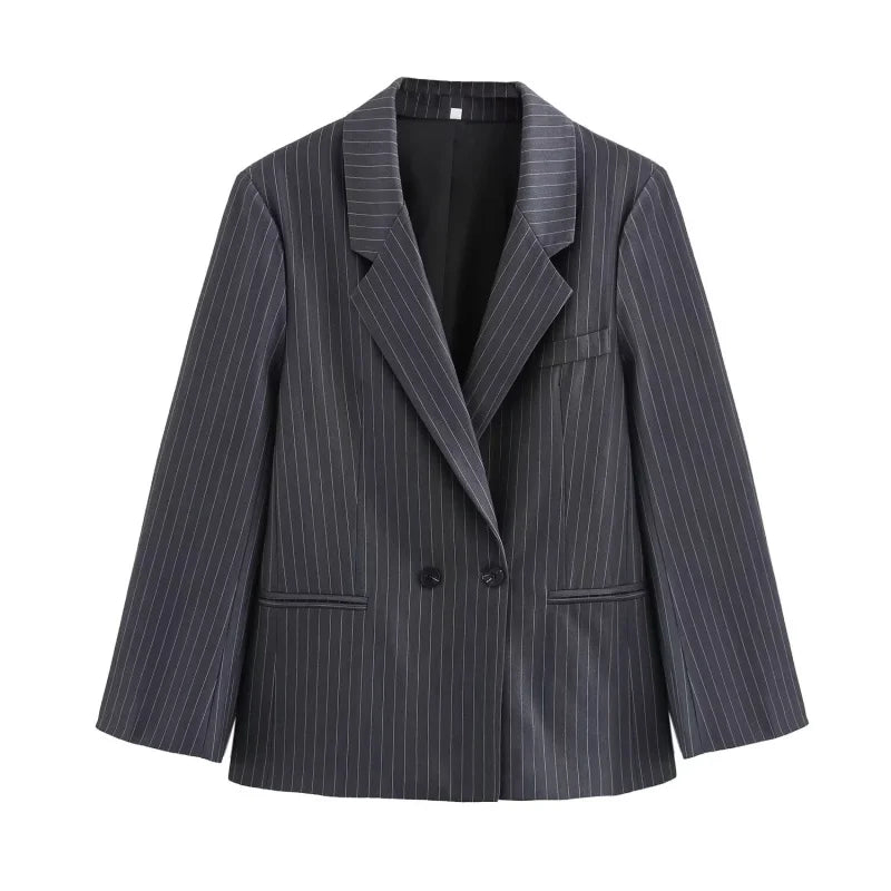 ETJ Fall/Winter 2025 New  Women's Street Fashion oversized pinstripe shoulder-padded loose suit jacket for women
