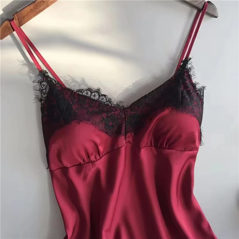Women Halter Pajamas  Camisole Shorts Home Wear Red Black Sexy Lace Ventilate Classic Summer Thin Pajamas Without Chest Cushion