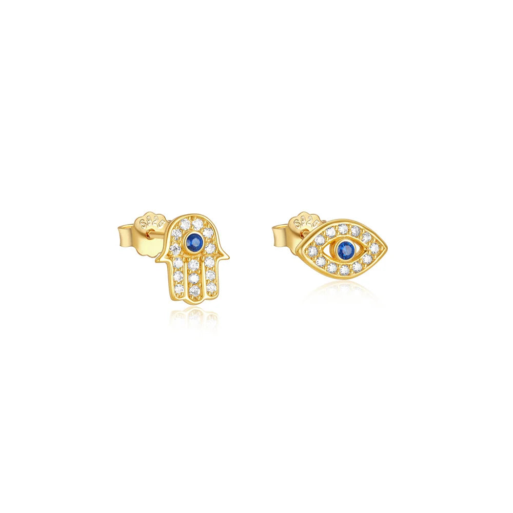 CANNER 925 Sterling Silver Devil's Eye Five Petals Zircon Chain Barbell Piercing Women Ins Butterfly Octagonal Star Earring