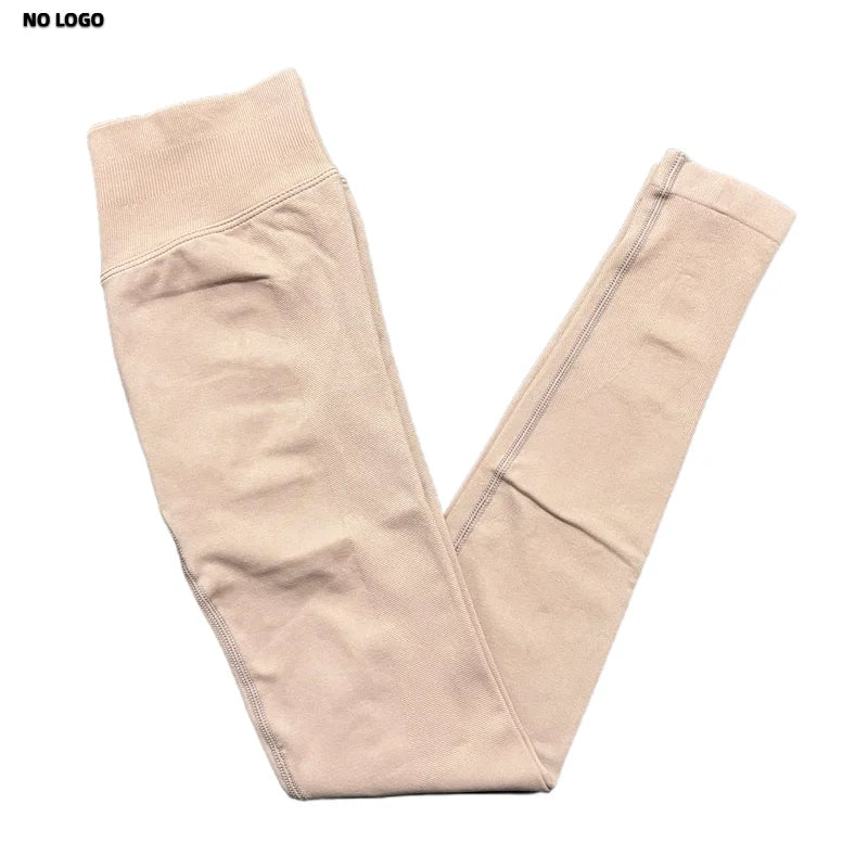 No Logo Woman Sports Leggings Seamless Yoga Long Pants Low Ribbed Band Fitness Sportswear Gym Exercise Tights Workout Leggings