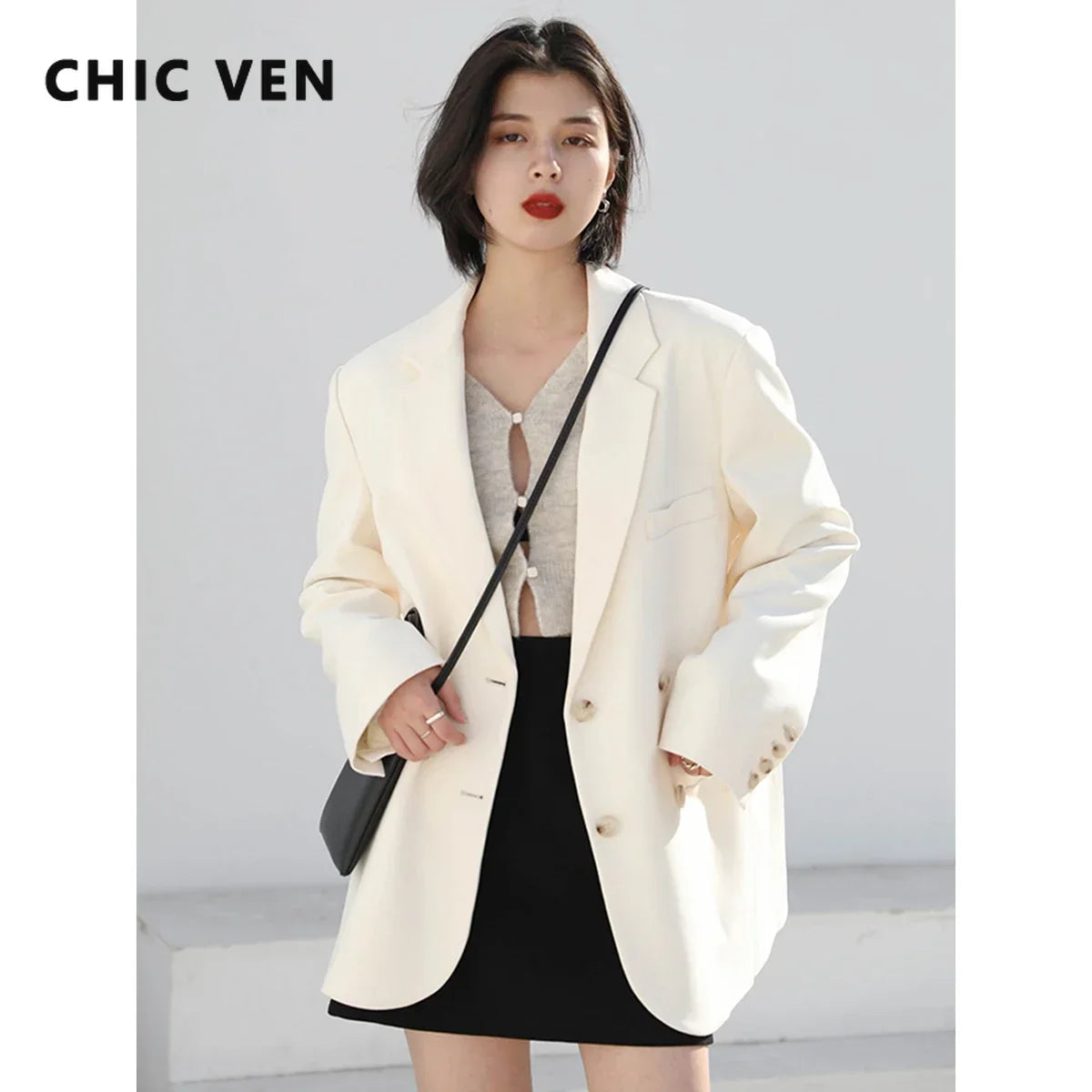 CHIC VEN Women's Blazer Korean Casual Solid Long Sleeve Coats All-match Office Lady Elegant Fashion Clothing Spring Autumn 2026