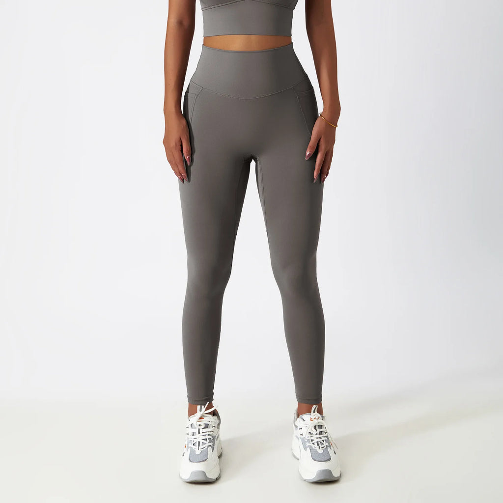Women's Seamless Leggings Side Pockets Sports High Waist Hip Lifting Tummy Control GYM Tights Workout Fitness Elastic Yoga Pants